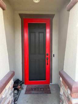 Red Security Screen Door Installed on NorCal Entryway