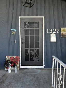Charcoal Security Door With Designs Installed in NorCal